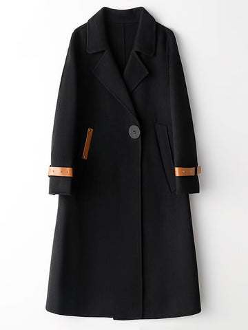 Airchics manteau en laine longue avec poches boutons col revers femme mode